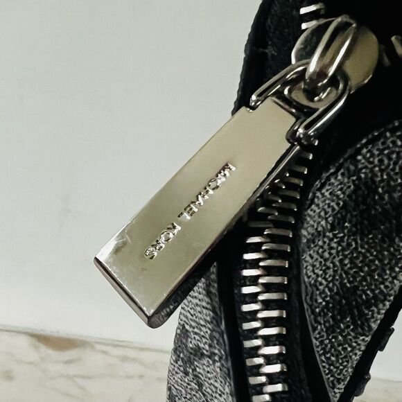 MICHAEL KORS Lauryn Solid Black Gray Leather Large Shoulder Bag - Picture 5 of 9